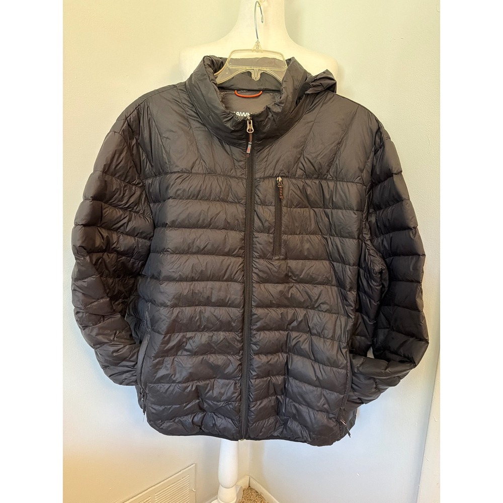 Hawke & Co Sport Mens XXXL Black Down Puffer Jacket Packable Hooded HEN1035